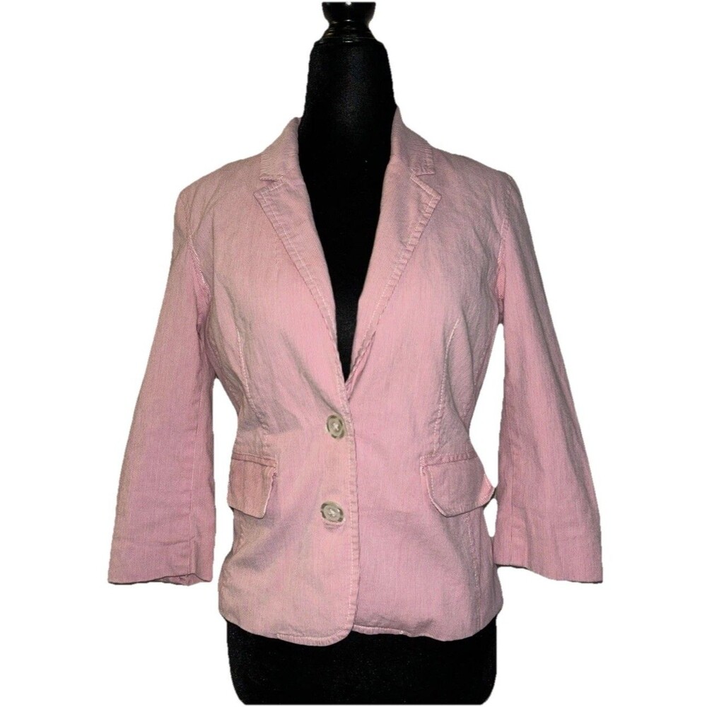 Isaac Mizrahi Small Pink & White Striped Long Sleeve Blazer